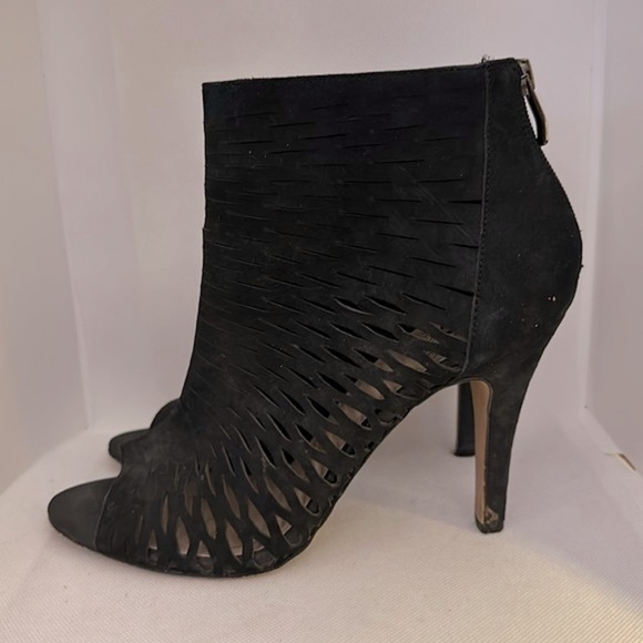 Vince Camuto Black Leather Suede Open Toe Booties Size 9.5 - Picture 6 of 16